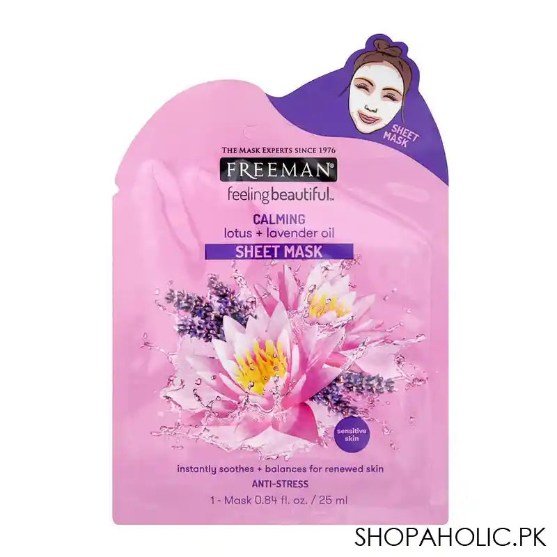 Freeman Calming Lotus + Lavender Oil Sheet Mask, Instantly Soothes + Balances For Renewed Skin, 25ml - Main Image