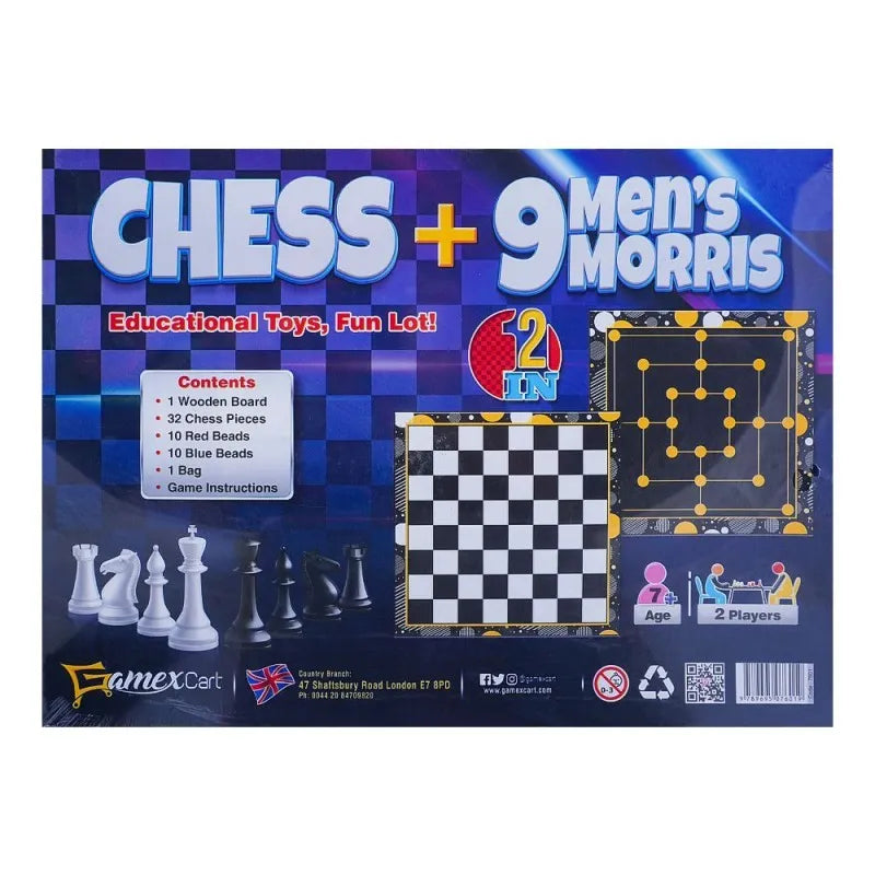 gamex cart 2 in 1 chess & 9 men's morris game, for 7+ years, 424 7601 image2