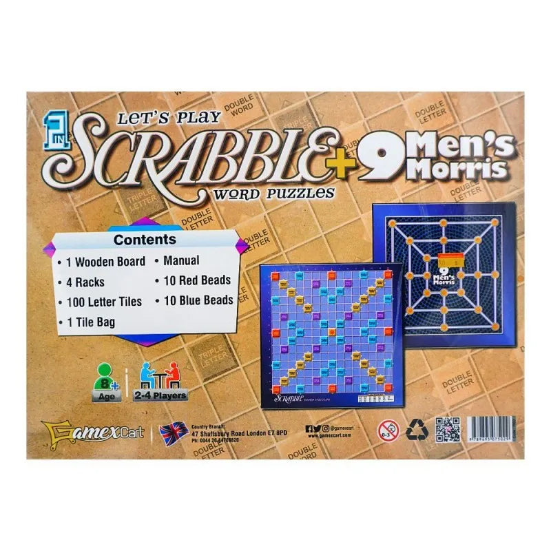 gamex cart 2 in 1 scrabble word puzzle & 9 men's morris game, for 8+ years, 428 7502 image2