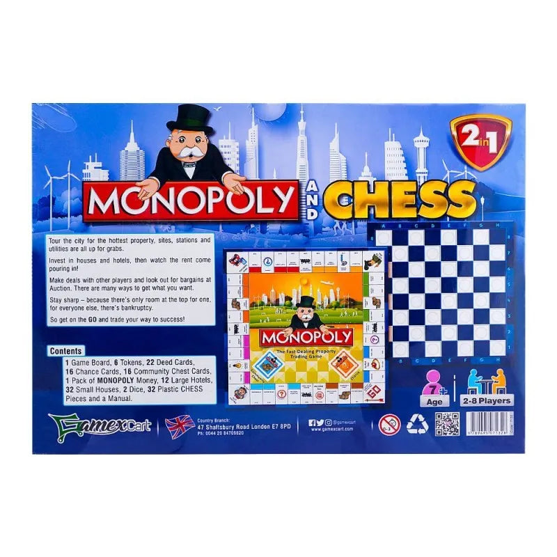 gamex cart monopoly & chess 2 in 1 board game, for 7+ years, 449 7132 image2