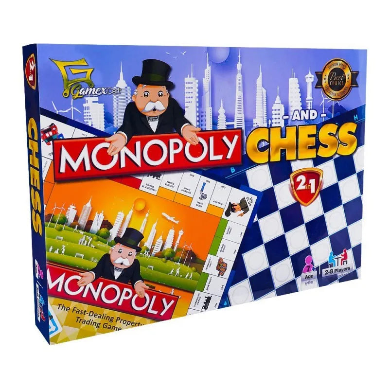 gamex cart monopoly & chess 2 in 1 board game, for 7+ years, 449 7132 main image