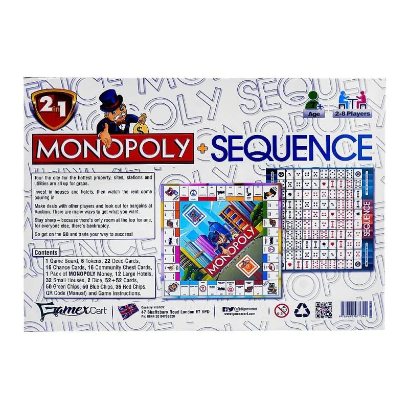 gamex cart monopoly and sequence 2 in 1 board game, for 7+ years, 451 7134 image2