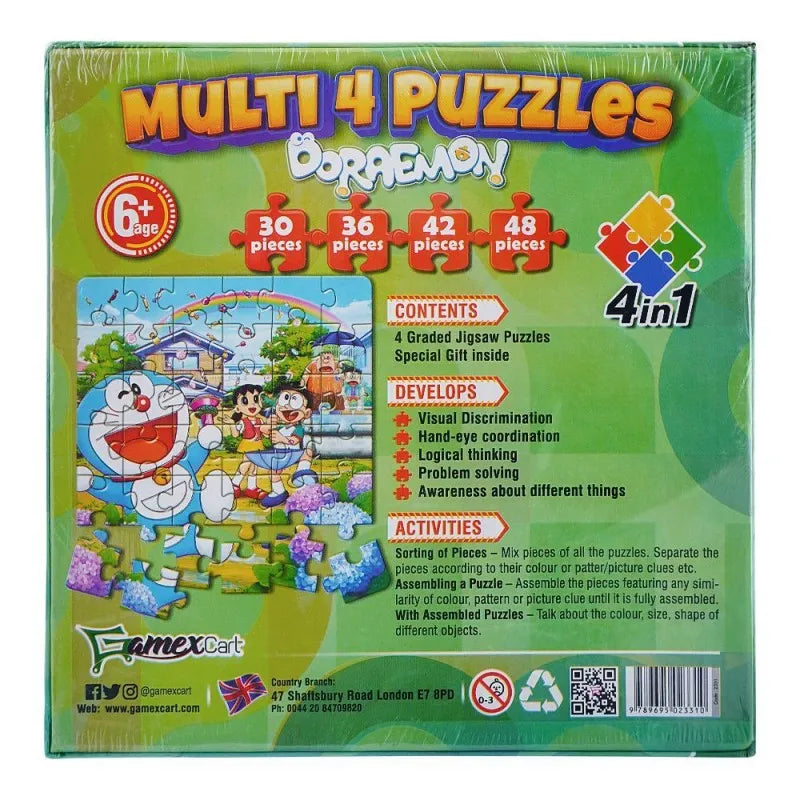 gamex cart multi 4 puzzles 4 in 1 doraemon, for 6+ years, 437 8401 2331 image2