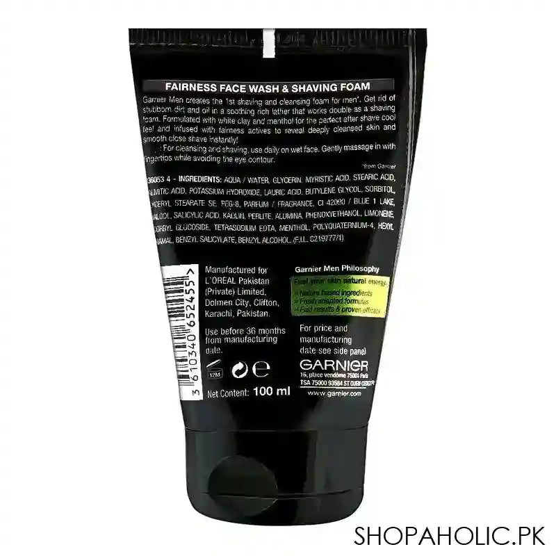 Garnier Men Turbo Bright 2-In-1 Brightening Face Wash & Shaving Foam, 100ml - Image 2