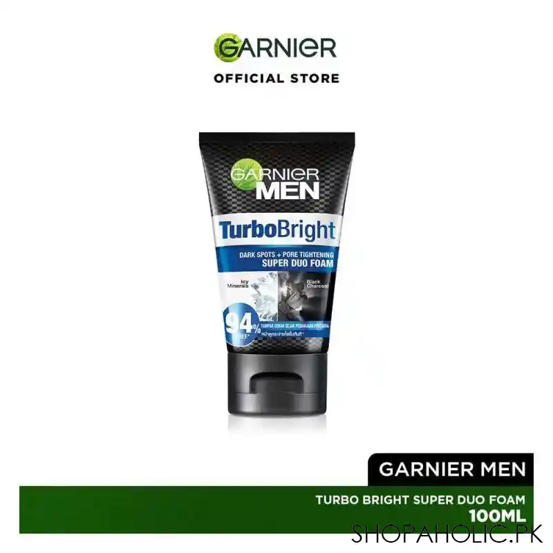 garnier men turbo bright dark spots + pore tightening super duo foam, 100ml main image