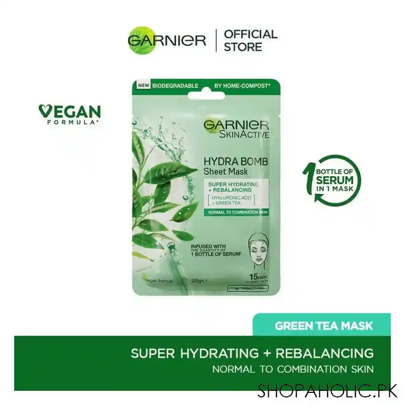 garnier skin active hydra bomb tissue mask, ultra hydrating + rebalancing, for normal to combination skin, 32g main image