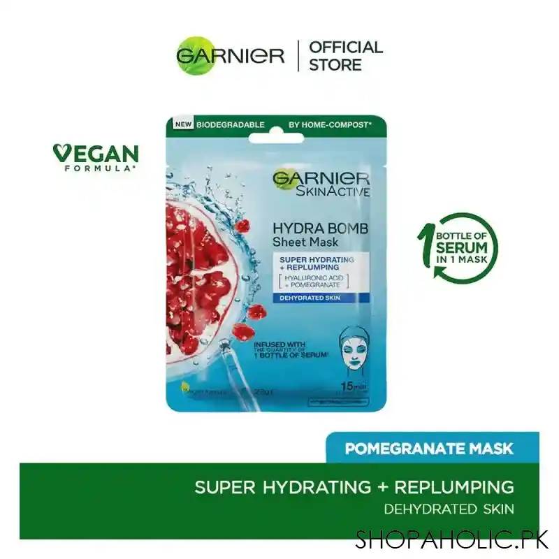 garnier skin active hydra bomb ultra hydrating + plumping face mask, 28g main image