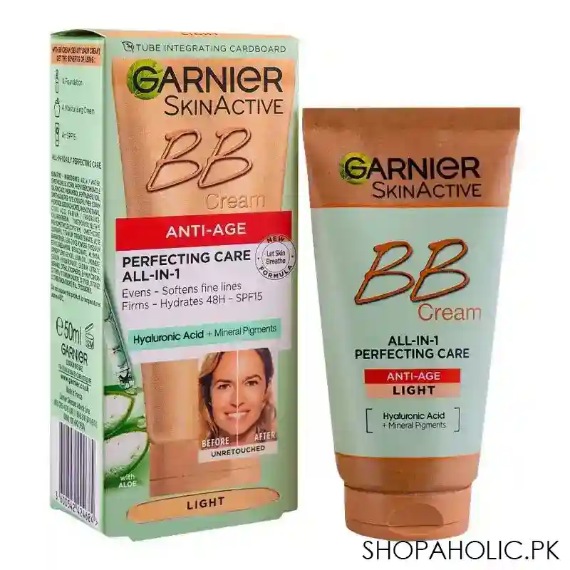 garnier skin active perfecting care all in 1 anti age bb cream light, 50ml main image