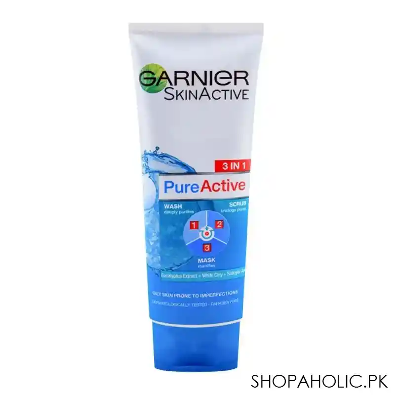 garnier skin active pure active 3 in 1 wash + scrub + mask, for oily skin, 100ml image2