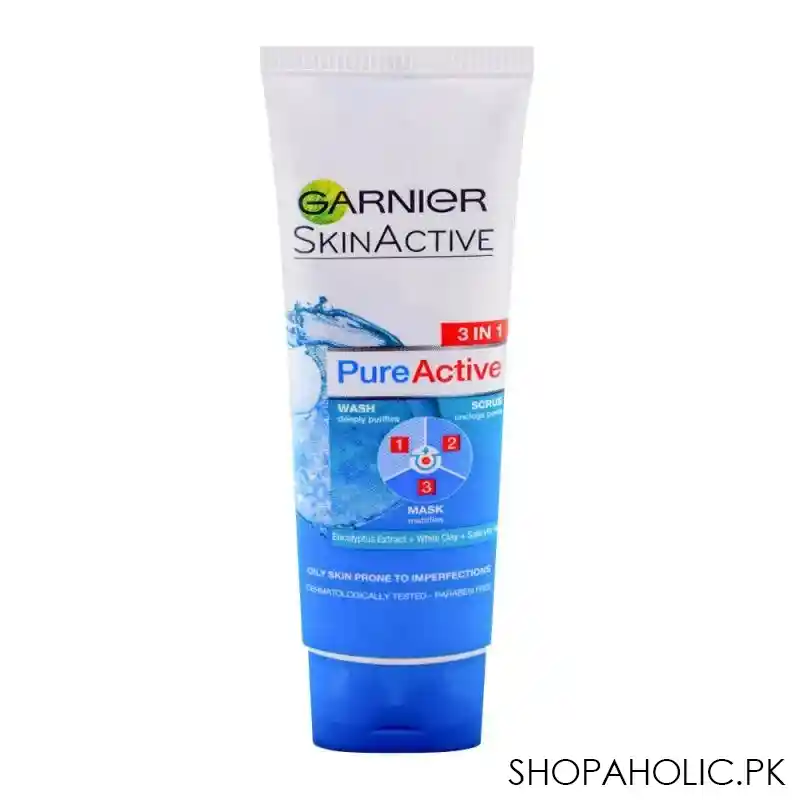 garnier skin active pure active 3 in 1 wash + scrub +mask, for oily skin, 50ml image2