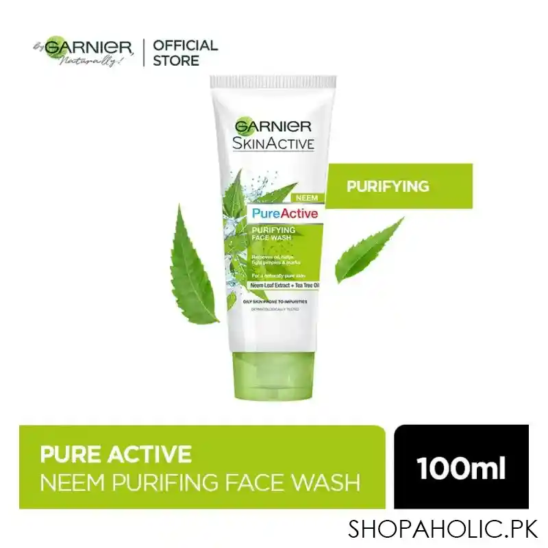 garnier skin active pure active neem purifying face wash, for normal to oily skin, 100ml main image