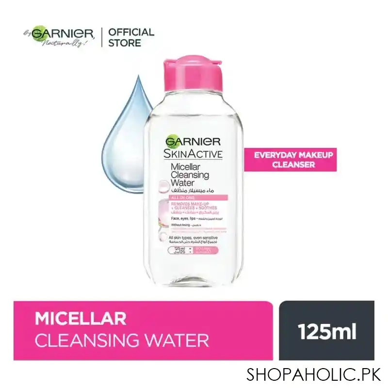 garnier skin naturals micellar cleansing water, alcohol free, 125ml main image