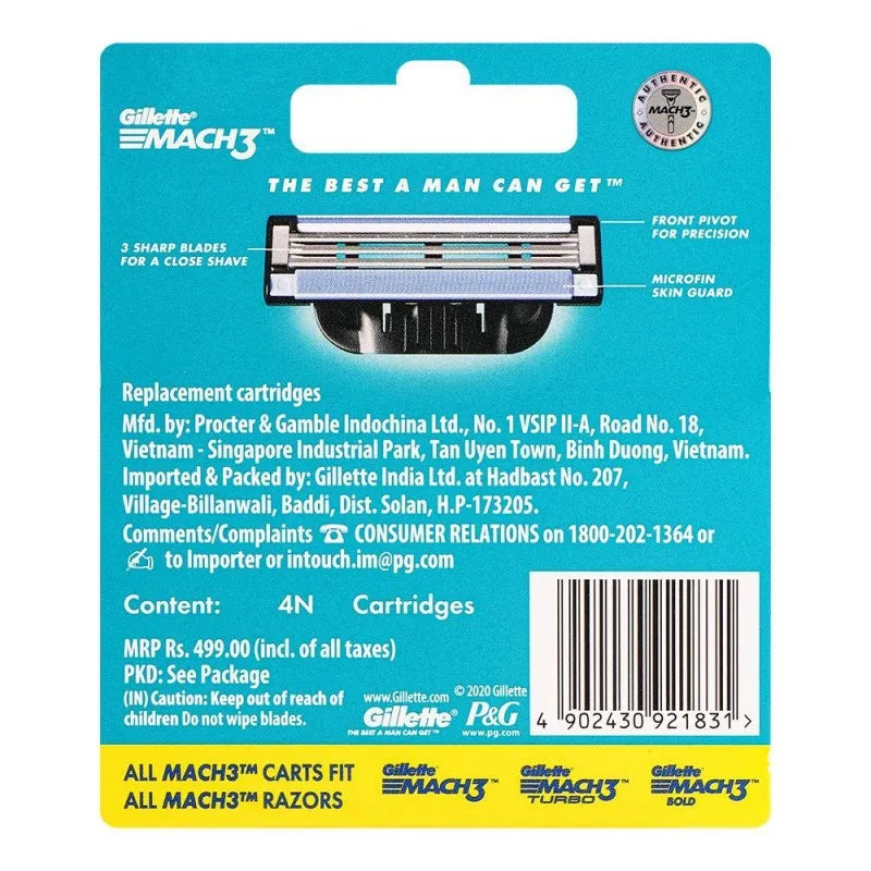 gillette mach3 cartridges, razor blades, 4 pack image3