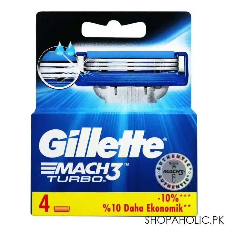 gillette mach3 turbo cartridges, razor blades, 4 pack main image