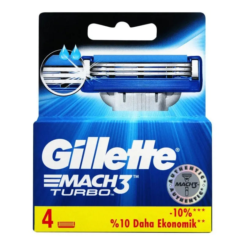 gillette mach3 turbo cartridges, razor blades, 4 pack main image