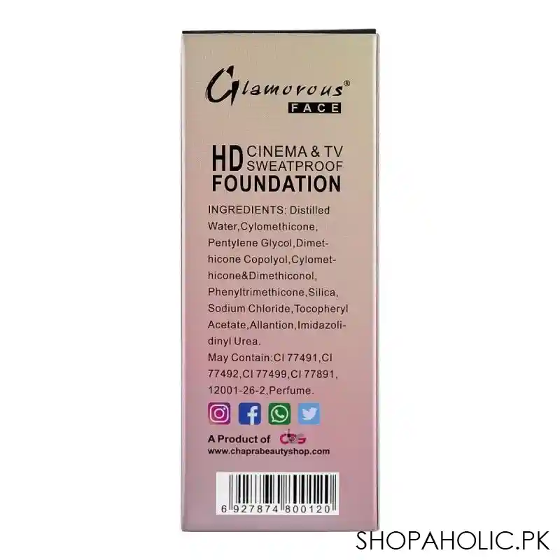 glamorous face hd cinema & tv waterproof long lasting foundation, 07 toffee, gf7822 image2