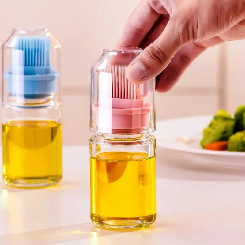 glass oil bottle with integrated silicone baster brush image5