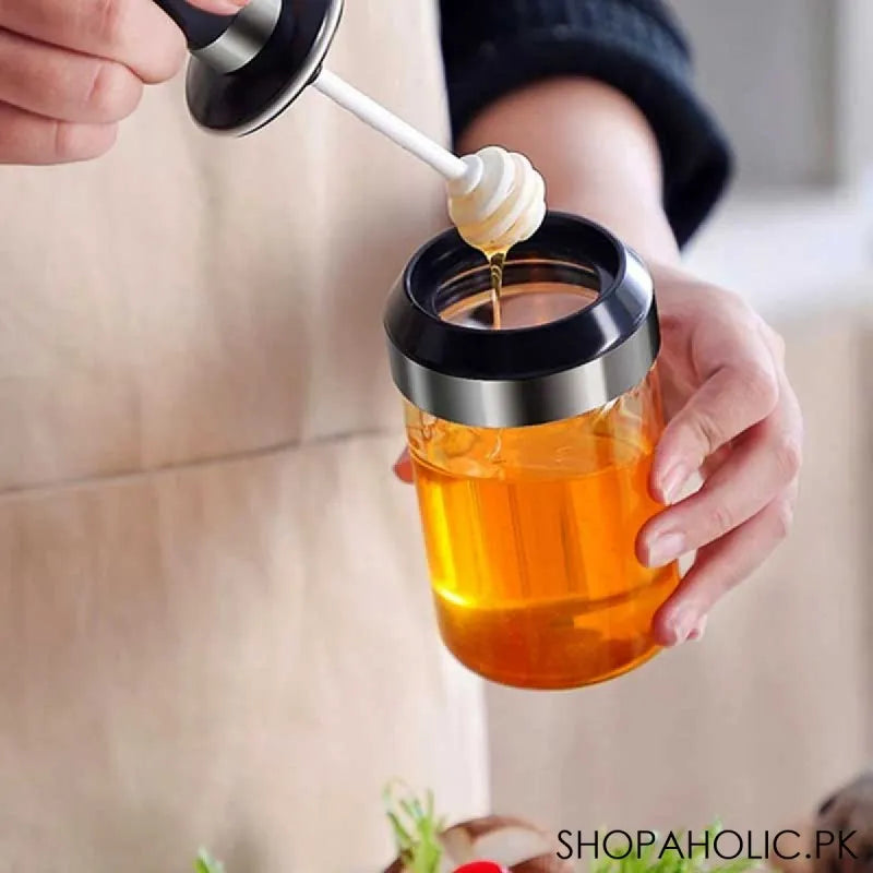 glass storage jar with honey stick main image