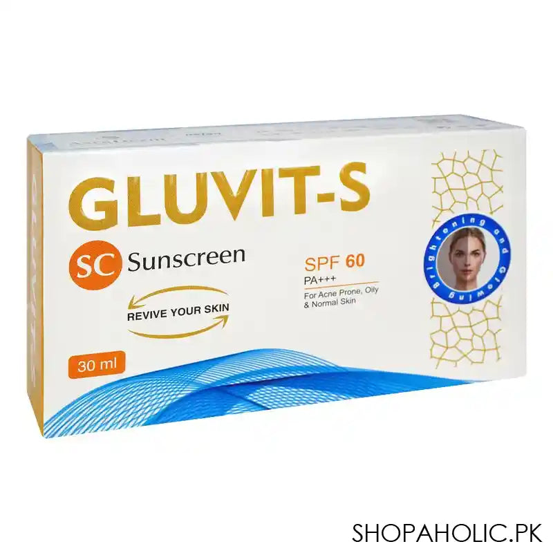 Gluvit's Sunscreen SPF-60, PA+++, For Acne Prone, Oily & Normal Skin, Revive Your Skin, 30ml - Main Image