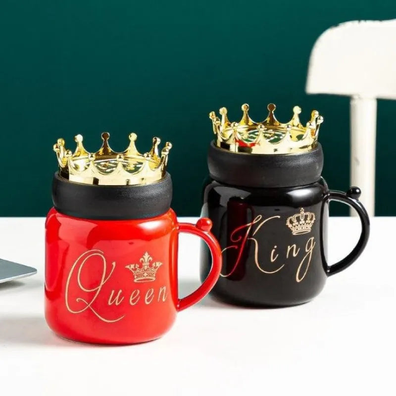 gold crown king queen couple ceramic mugs with lids image4