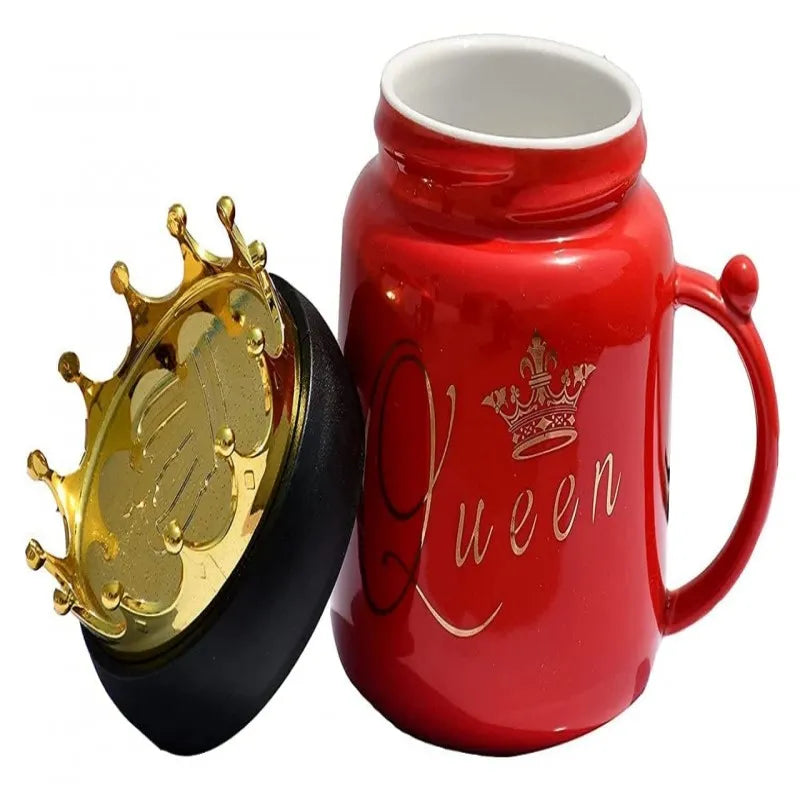 gold crown king queen couple ceramic mugs with lids image5