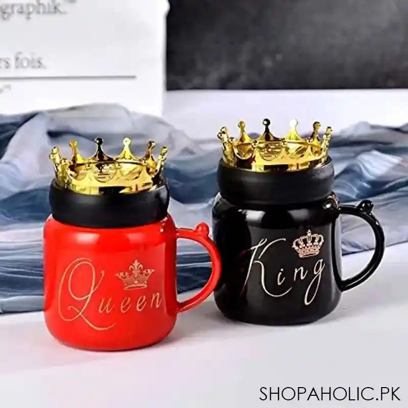 gold crown king queen couple ceramic mugs with lids main image