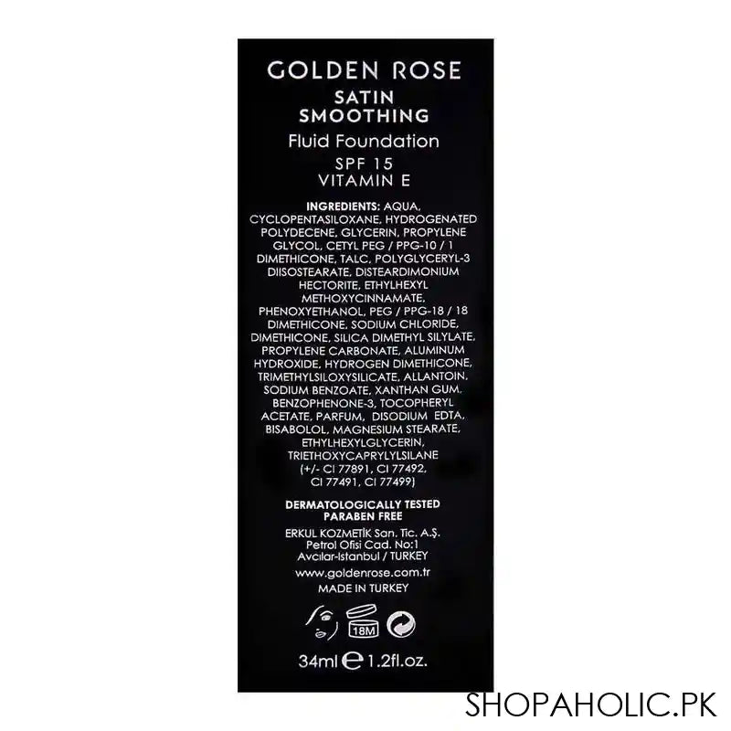 Golden Rose Satin Smoothing Fluid Foundation, 21, Paraben Free, SPF 15 - Image 2