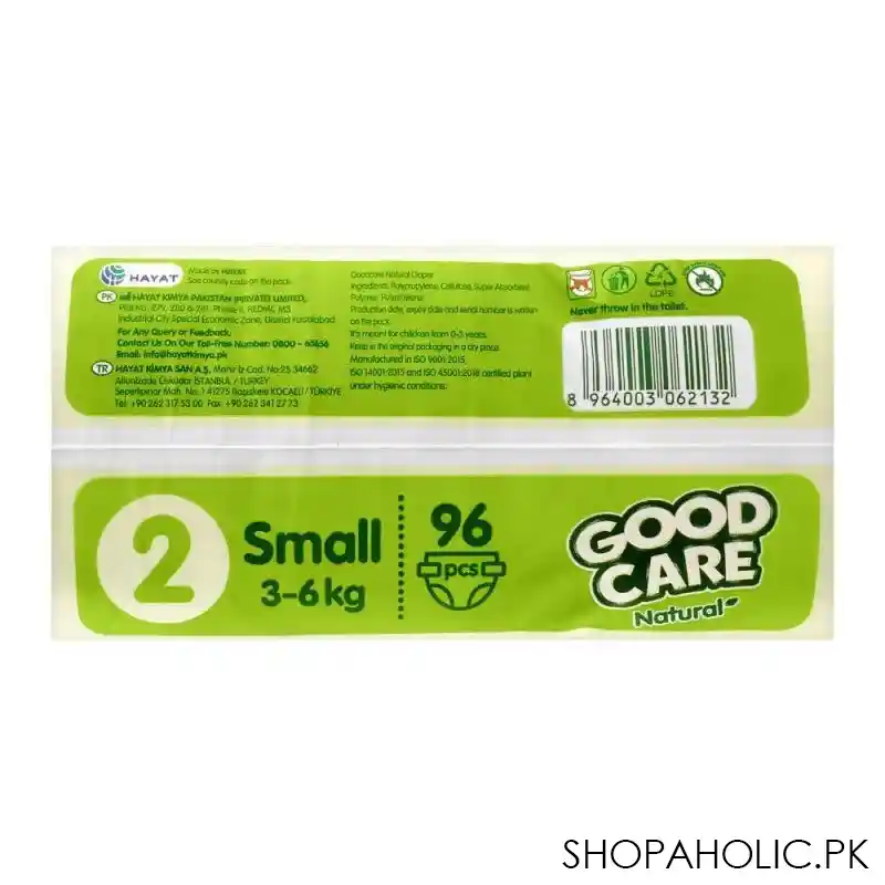 good care natural baby diaper no. 2, small, 3 6 kg, 96 pack image3