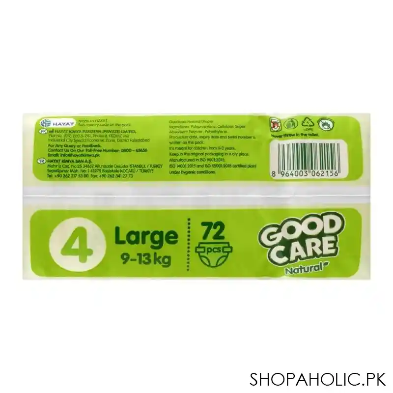 good care natural baby diaper no. 4, large, 9 13 kg, 72 pack image3