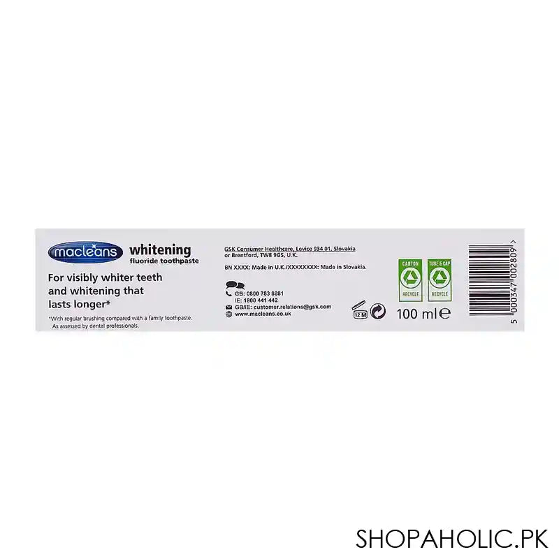 GSK Macleans Whitening Toothpaste, 100ml - Image 4