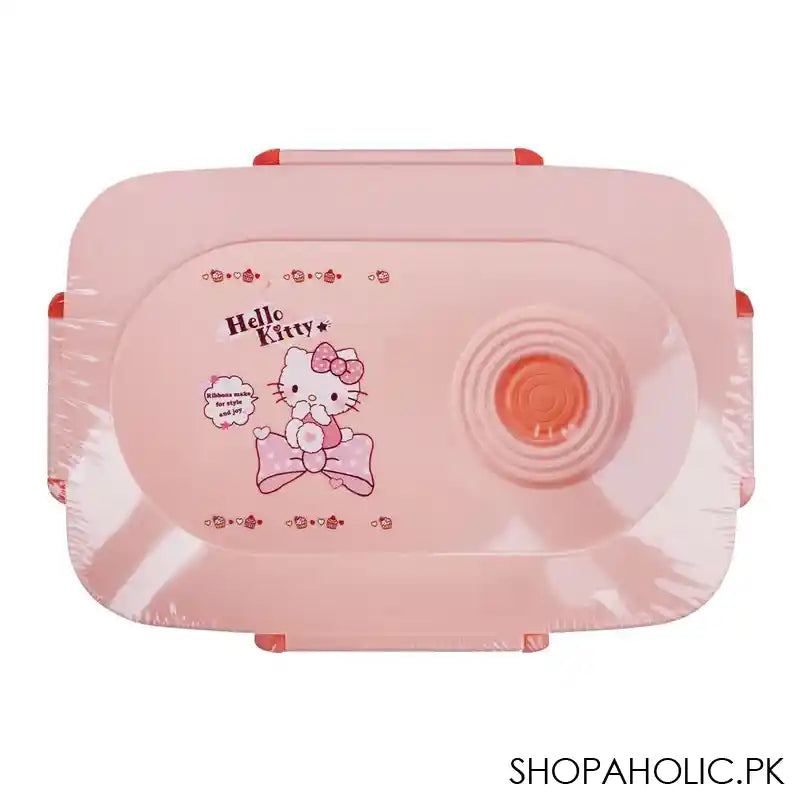 Hello Kitty Plastic Lunch Box, 3 Compartments, Spoon & Fork, 1100ml, Pink, 7.3in (H) x 4.5in (W) x 2.2in (D), Tq-158 - Image 2