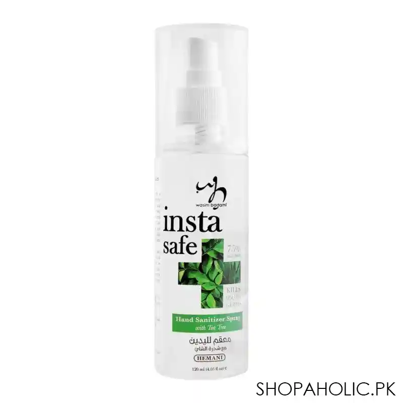 hemani insta safe tea tree hand sanitizer spray, 120ml main image