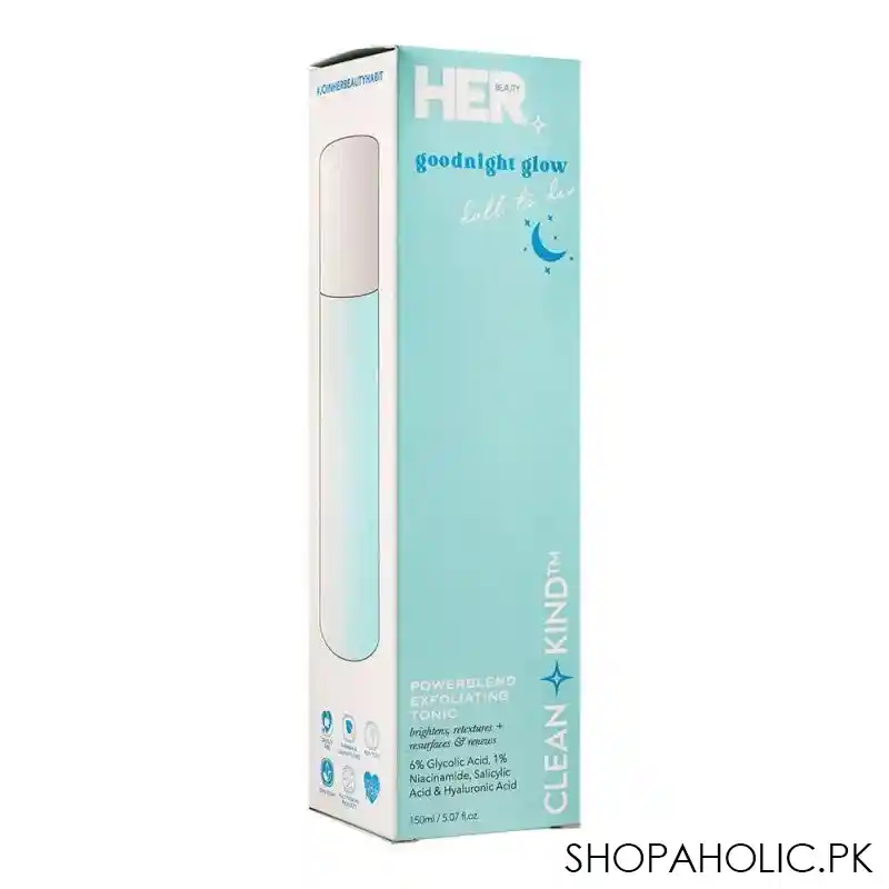 her beauty goodnight glow dull to dew power blend exfoliating tonic, 150ml image2