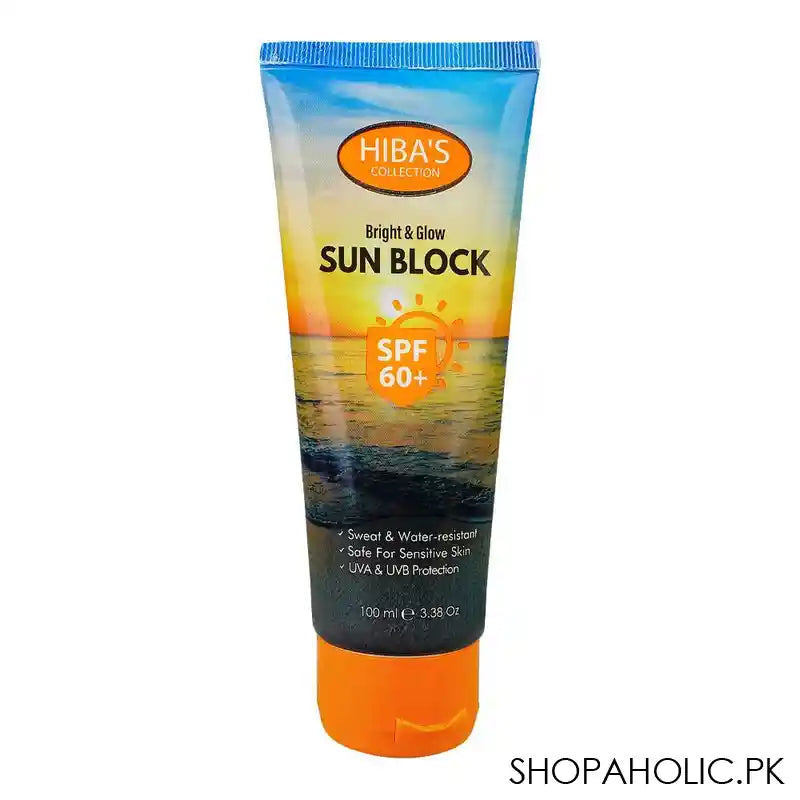 Hiba's Bright & Glow Sun Block, UVA+UVB Protection, Sweat & Water-Resistant, SPF-60+, 100ml - Main Image