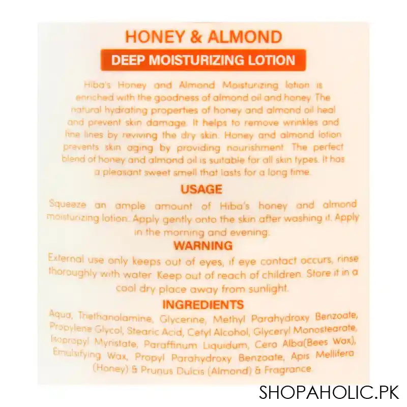 Hiba's Collection Honey & Almond Deep Moisturizing Lotion, Normal To Dry Skin, 300ml - Image 2