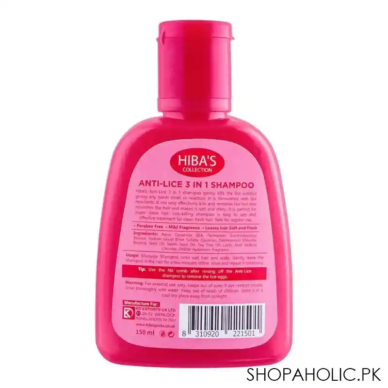 hiba's collection anti lice 3 in 1 strawberry shampoo + conditioner + repellant, for squeaky clean hair, 150ml image2