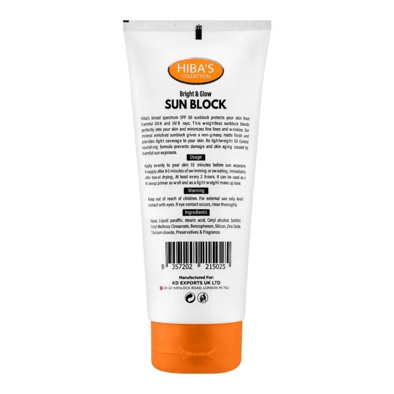 hiba's collection bright & glow sun block spf 60+, safe for sensitive skin, 150ml image2