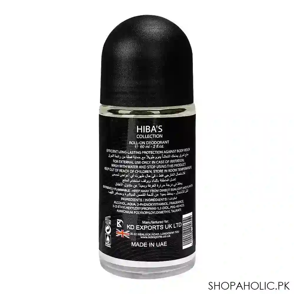 hiba's collection creedy black deodorant roll on, for men, 60ml image2