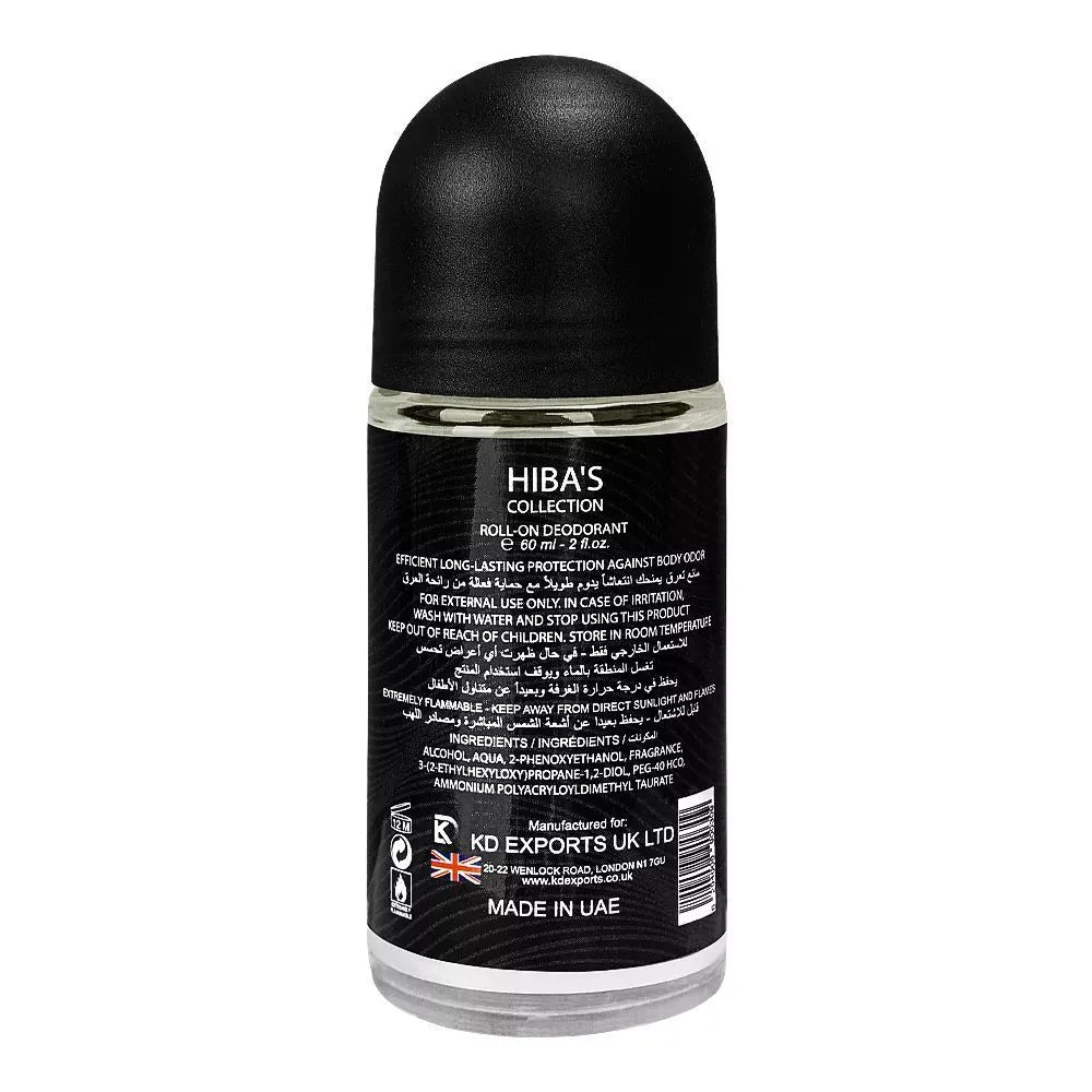 hiba's collection creedy black deodorant roll on, for men, 60ml image2