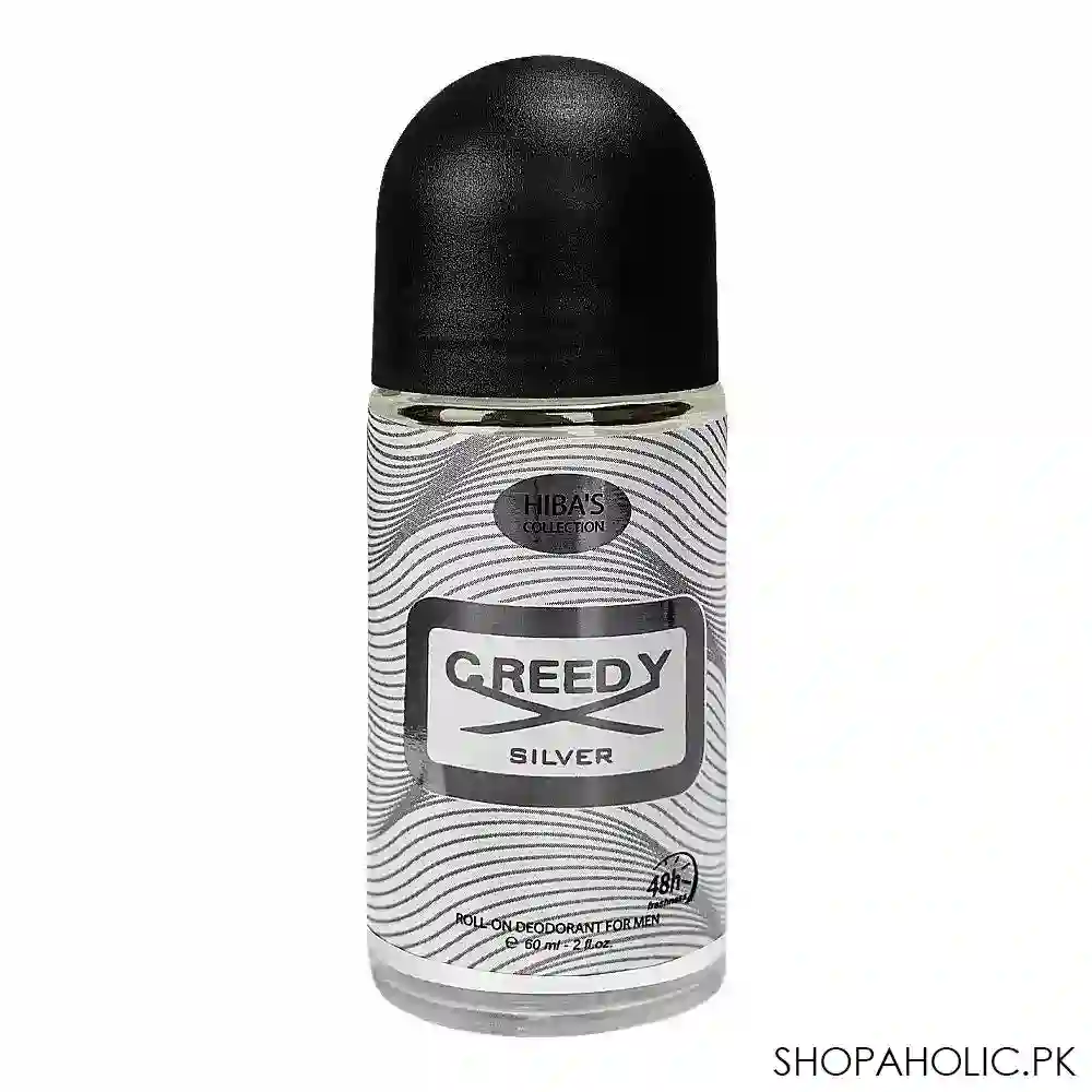 hiba's collection creedy silver deodorant roll on, for men, 60ml main image