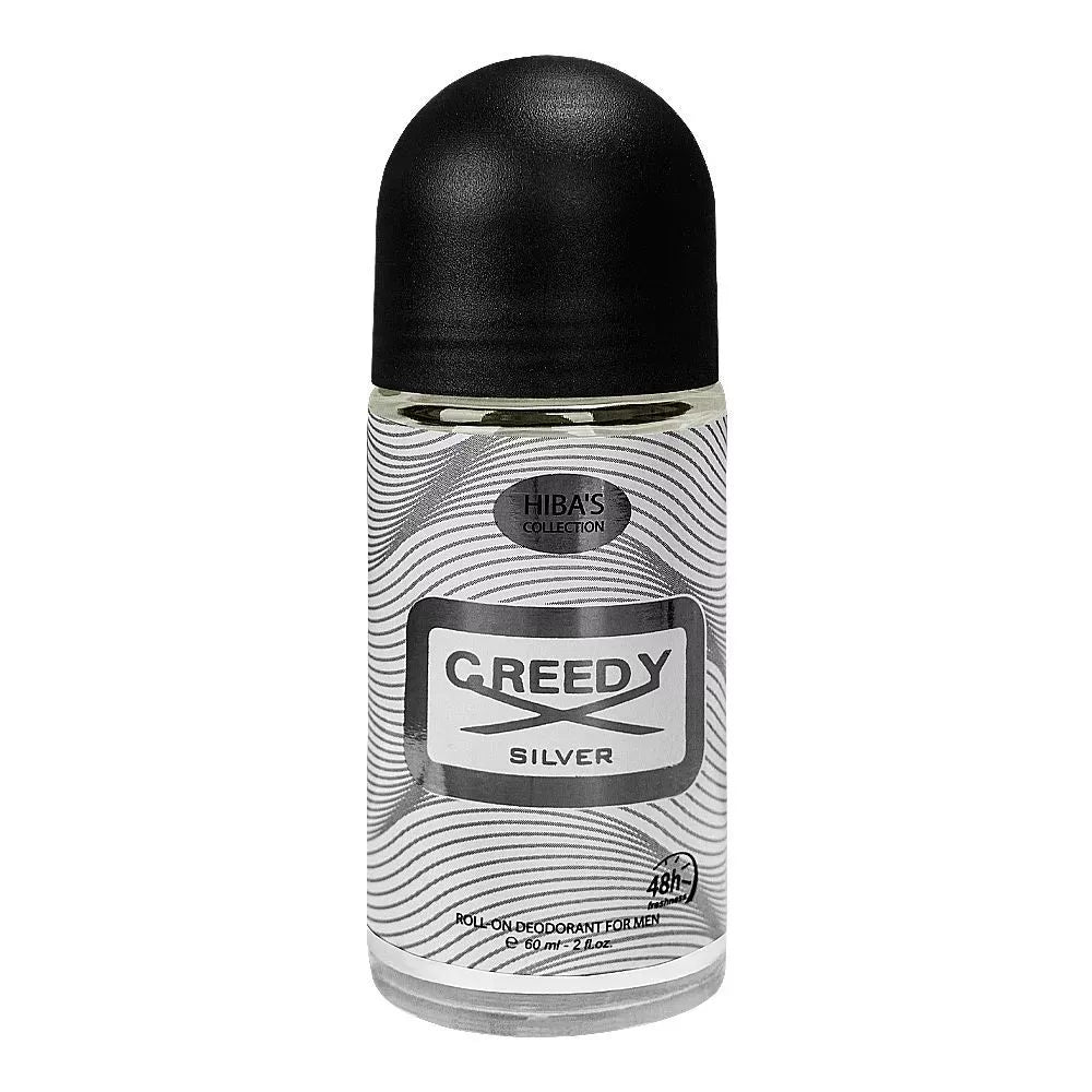 hiba's collection creedy silver deodorant roll on, for men, 60ml main image