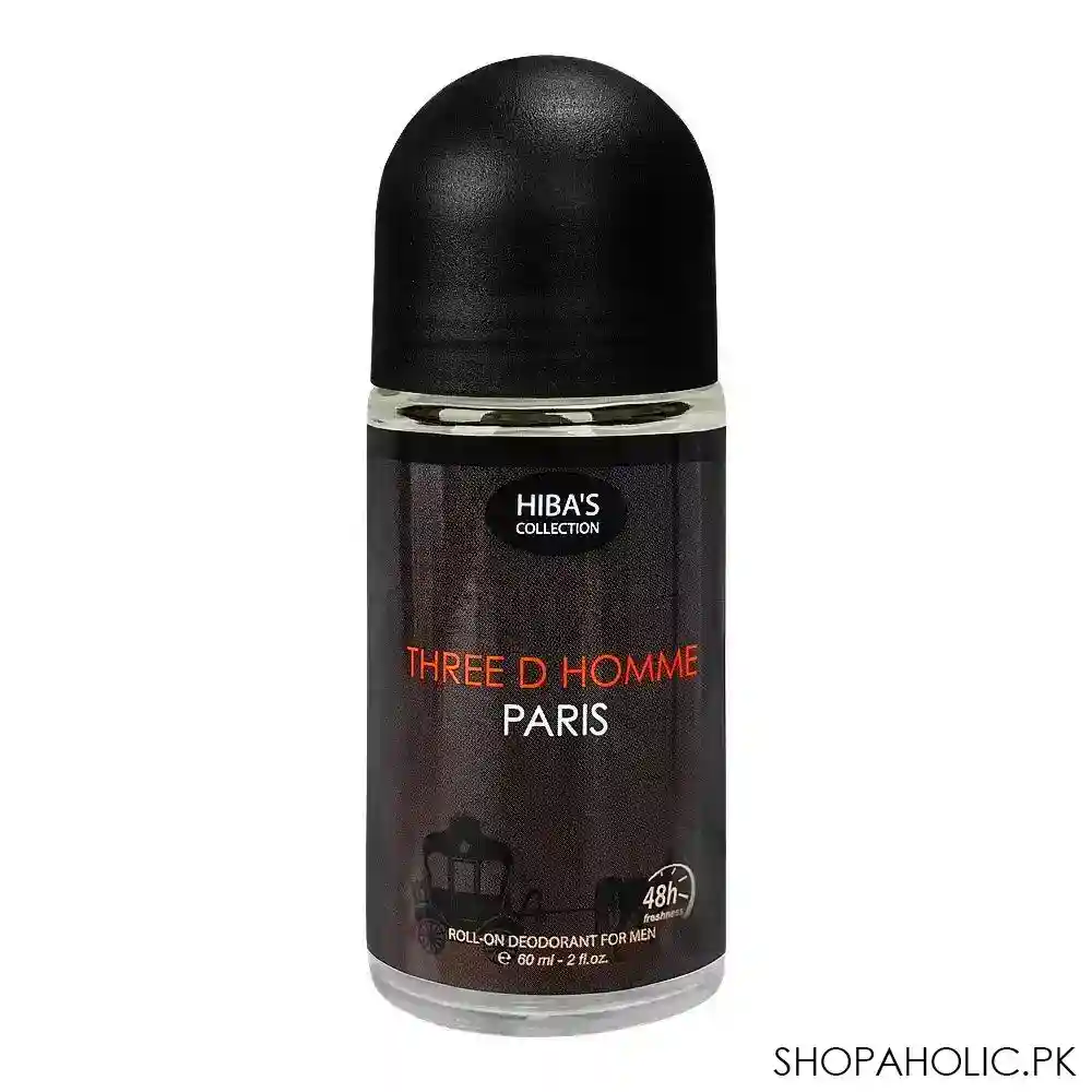 hiba's collection three d homme paris deodorant roll on, for men, 60ml main image