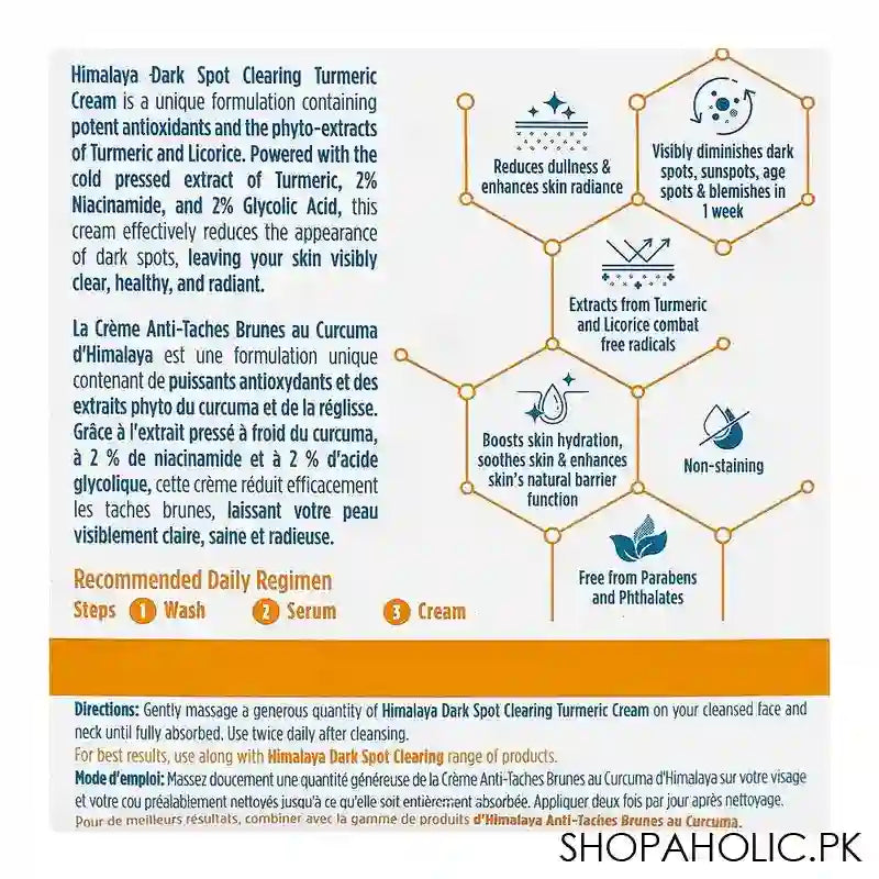 Himalaya Dark Spot Clearing Turmeric Cream With Niacinamide and Glycolic Acid, Paraben Free, 50g - Image 4