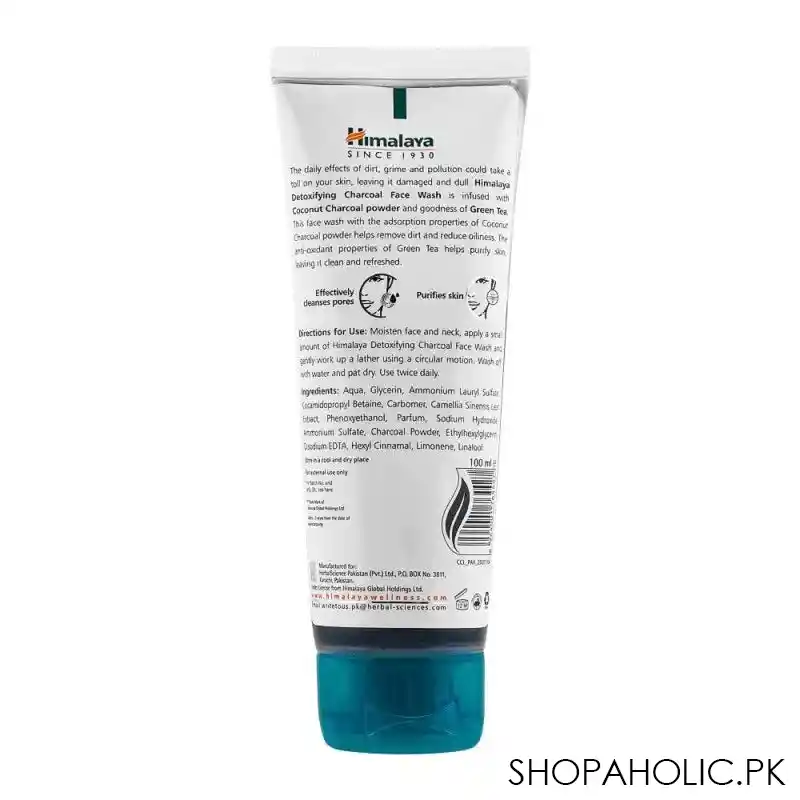 himalaya detoxifying charcoal & green tea face wash, 100ml image2