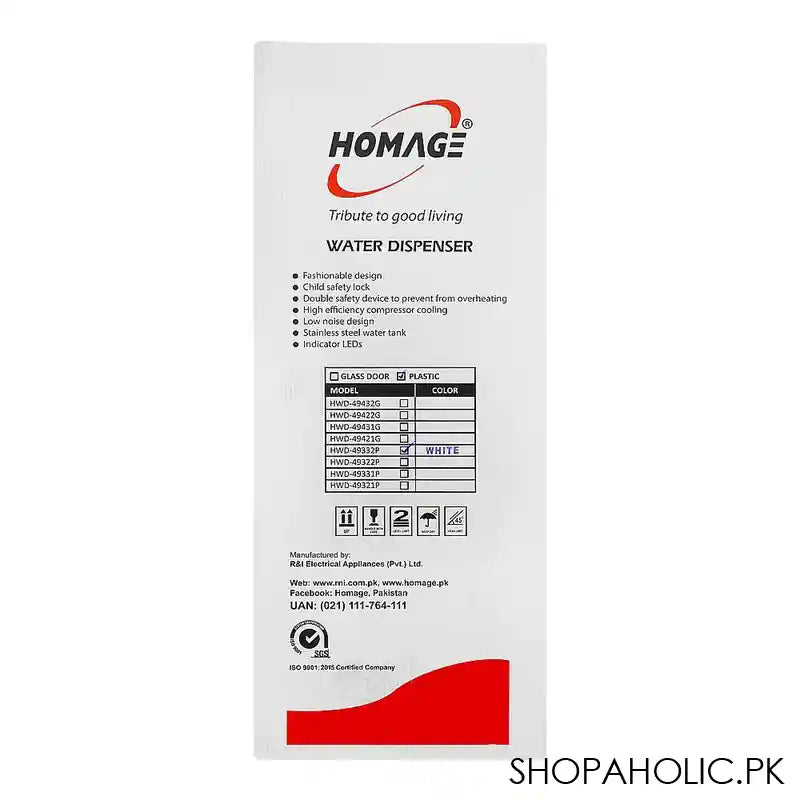 Homage Water Dispenser Without Refrigerator Cabinet, White, HWD-49331 - Image 3