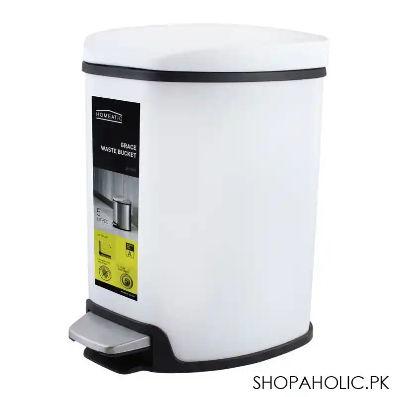 Homeatic Grace Pedal Bin, Soft Close, 5 Liters, White, EK-9209-5 - Main Image