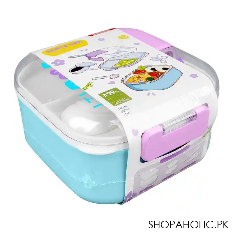 Homeatic Plastic Lunch Box With Cutlery, 750ml/600ml Capacity, 2.2in (H) x 3.3in (W) x 3.1in (D), Blue, HMT-010 - Main Image