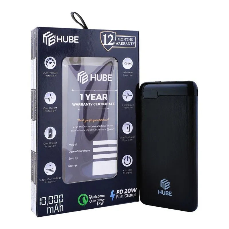 hube 10,000 mah fast charging power bank matte black main image