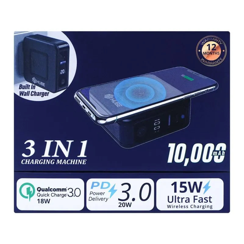 hube 3 in 1 wirless 10,000 mah power bank + wall socket image2