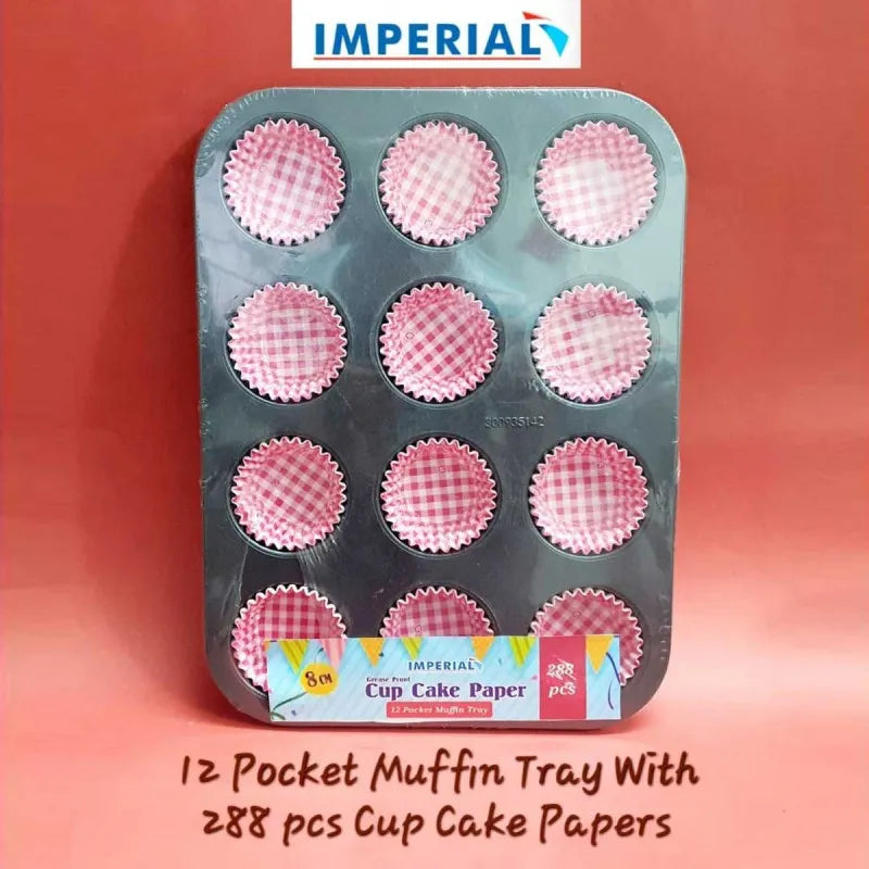 imperial 12 pocket muffin tray with 288 pcs cup cake papers main image